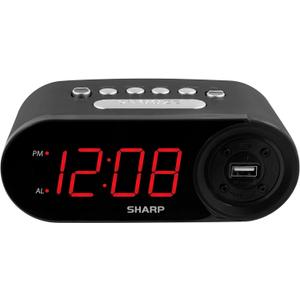 SHARP Digital Easy Read Alarm Clock with High-Speed USB Charging for Phones, Tablets - Simple Operation, Midnight Black (Black - Red Led)