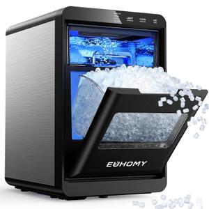 EUHOMY Nugget Ice Maker Countertop, 40Lbs/24H Pebble Ice Maker Machine, Self-Cleaning Countertop Sonic Ice Makers with Ice Scoop&Basket, Pellet Ice Maker Machine for Home/Kitchen/Office (Black)