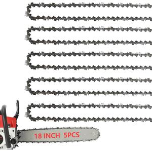 5Pack 18 Inch Chainsaw Chain 3/8" LP Pitch .050" Gauge 62 Drive Links Fits Poulan Pro 051338, EGO AC1800, Greenworks, Echo, Kobalt, Remington, Craftsman, McCulloch and More