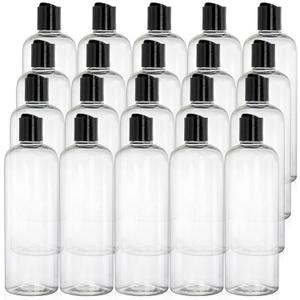 Peohud 20 Pack 16oz Clear Plastic Empty Bottles with Disc Top Flip Caps, Refillable Shampoo Bottles, Squeezable Travel Containers for Lotions, Cosmetics, Liquid Body Soap, Creams, BPA Free