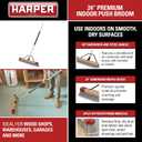 Harper 24 Inch Indoor Push Broom, Premium Heavy Duty Smooth-Surface Floor Cleaning with Flagged Bristles, Home and Garage Sweeping, Gray
