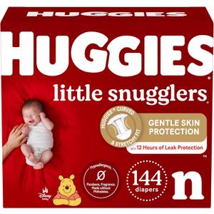 Huggies Newborn Diapers, Little Snugglers Newborn Diapers, Size Newborn (up to 10 lbs), 144 Count, White