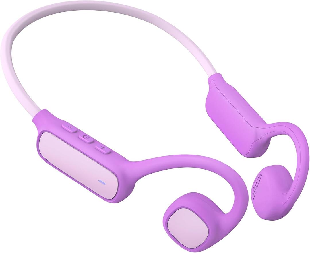 gorsun Kids Bluetooth Headphones, Bluetooth 5.3 Air Conduction Open Ear Headphones, 85dB Volume Limited, with Mic, IPX5 Waterproof, 360 Bending, 20H Playtime, Kids Headphones Wireless for iPad/Sports (Purple)