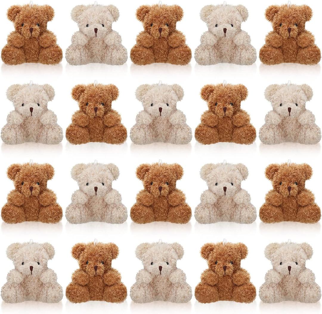 Chivao 20 Pcs Mini Plush Bears 4'' Small Bear Bulk Stuffed Animal Toys Tiny Soft Bear Doll Present Stuffers for Baby Shower Favors Wedding Party(Brown, Apricot)