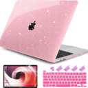 DONGKE for MacBook Pro 13 inch Case 2023 2022 2021 2020 Release Model A2338 M2/M1 A2289 A2251 with Touch Bar & Touch ID, Glitter Bling Plastic Hard Shell Case & Keyboard Cover, Star Pink