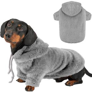 Fuzzy Dog Hoodie Sweater for Large Dogs Warm Winter Dog Clothes with Double-Sided Plush Fleece Soft Stretchy Pet Coats Hooded Sweatshirt for Dogs (M (Back: 16.54", Chest: 22.05",12-25lbs), Grey)