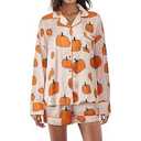 MBZJSDKHLK Women's Halloween Pajamas Set Silk Satin Ghost Pumpkin Print Long Sleeve Button Down Shirt 2 Piece Pjs Shorts Sets, L