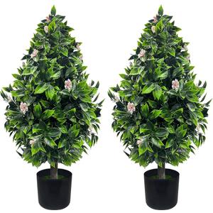 DOPGIB Artificial Topiary Boxwood Trees: 3FT Tall（2 Set） UV-Anti Fake Greenery Decorative Plants Outdoor for Home Front Porch, Indoor Walkway, Entryway Indoor & Outdoor Home Decor