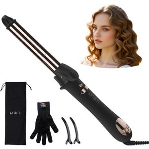 Prizm Nano Titanium Automatic Rotating Curling Iron 1 Inch Worldwide Dual Voltage Curling Wand 11 Temperature Hair Iron Effortless Curls Spinning Barrel LCD Display Negative Ions 360 Swivel Cord