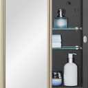 IDYLLOR Black Medicine Cabinet with 14x18 Inch Gold Frame Mirrored Door, Wall Mounted Storage, Recessed or Surface Mount, 2 Adjustable Glass Shelves, Vanity Organizer for Bathroom, Bedroom, Hallway