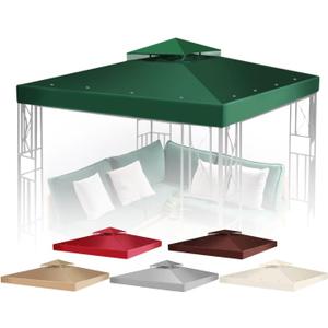 Flexzion Gazebo Cover Replacement Canopy Top 10x10 Ft (3m x 3m) - Double Tier Top Canopy Cover Replacement with UV30+, Dirt, Water Resistant for Outdoor, Sunshade, Garden, Patio, Pavilion (Green)