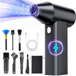 Compressed Air Duster- Mini Blower 3-SpeedAdjustable High-Speed Aluminum Alloy HairDryer,150000RPMElectric Air Duster Blower with Flashlight functionality dusters for Cleaning-Jet Dry Blower-Black