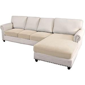 DKSLIPGO Sectional Couch Covers Sofa Seat/Chaise Cushion Slipcover L Shape Sofa Cushion Cover for Loveseat Sofa and Both Left/Right Sectional Couch Thick Jacquard (3 Seater + 1 Chaise,Natural)