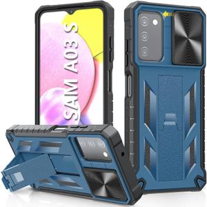 for Samsung Galaxy A03s Protective Case: Military Grade Drop Proof Full Protection Phone Cover with Kickstand | Rugged Shockproof TPU Bumper Matte Textured Tough Mobile Shell (Dark Blue)