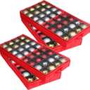 Nosiny 4 Pack Red Christmas Ornament Storage Organizer 33 x 16.5 x 4 Inch Large Tray Organizer Boxes with Dividers Transparent Top Zipper Closure and Handles for Fragile Holiday Fragile Ornament