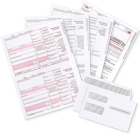 DuryMark 1099 Misc Tax Forms 2025 with Envelopes, 10 Vendor Kit for 4 Part Tax Form, Compatible with QuickBooks and Accountings Software, Self Seal Envelopes, Made in USA