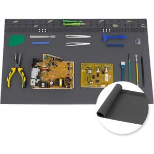 Extra Large Soldering Mat, 27.6''x15.7'' Oversized 932°F Heat Resistant Silicone Workbench Mat, Large Repair Mat for Electronics Phone Laptop Repair, BGA Soldering Gun Iron (Grey)