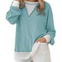 BLENCOT Long Sleeve Shirts for Women Crewneck Knitted Color Block Tunics Blouses Fall Fashion Tops Winter Lightweight Business Casual Top Large Myosotis (L)