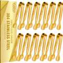 EDDEAS 12 PCS Small Serving Tongs, 4.3" Mini Gold Tongs, Gold Kitchen Tongs for Serving Food, Coffee Bar, Tea Party, Desserts Party and Ice Bucket