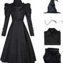 Witch Costume Black Dress for Women Halloween Wizard Suit with Hat, Glasses (XX-Large)