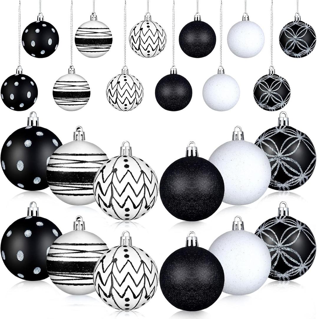 24 Pcs 2.36" Black and White Christmas Ornaments Shatterproof Dot Hanging Xmas Ball Ornaments for Christmas Tree Decorations Home Indoor Party Decor
