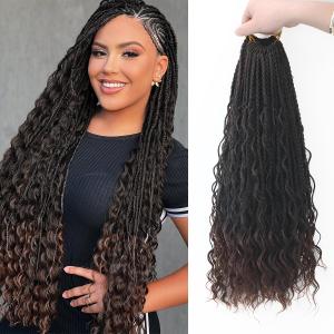 Goddess Box Braids Crochet Hair Boho Box Braid Crochet Hair 8 Packs 18 Inch Pre-looped Synthetic Goddess Braids (1B/33#, 18 Inch(Pack of 8))