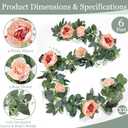 2 Pack 12Ft Artificial Eucalyptus Floral Garland with 16 Flowers Vintage Peony Rose, Pink Fake Flower Greenery Spring Garland Floral Vines for Mantle Wedding Arch Home Table Runner Backdrop Decor