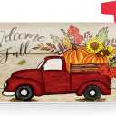 Texupday Welcome Fall Red Truck Sunflower Pumpkin Harvest Mailbox Cover with Magnetic Strip Autumn Thanksgiving Mailbox Wraps Post Letter Box Cover Standard Size 21" X 18" Garden Outdoor Yard Decor