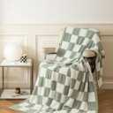 Ultra-Soft Buffalo Checkerboard Grid Fluffy Microfiber Knitted Throw Blanket Super Cozy Lightweight Checkered Bed Blanket for Sofa Couch Bed Matcha 51"X63"