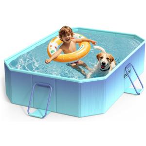 HeySplash Non-Inflatable Swimming Pool, Foldable Pool with Metal Bracket, Outdoor Portable Adults & Kids Pool for Garden Backyard Dog Pools(59.8"×45.2"×17.7"), Ice Blue