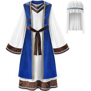 ReliBeauty Boys Saint Joseph Shepherd Costume for Kids with Vest and Headpiece (12/150, White)