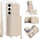 Phone Case for Samsung Galaxy A16 5G/4G Wallet Cell Cover with Tempered Glass Screen Protector Wrist Crossbody Strap Lanyard Stand RFID Blocking Credit Card Holder Zipper A 16 Women Men Girls Beige