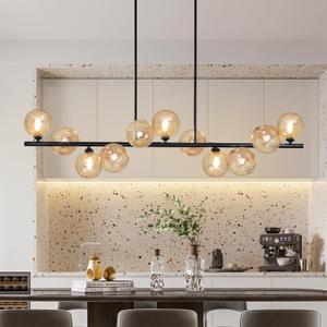Linear Chandeliers for Dining Room 51" Extra Large Modern Chandeliers Black Linear Chandelier with Amber Swirled Glass 11 Light Rectangle Chandelier Over Table Kitchen Island Living Room