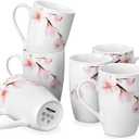 VEWEET Large Coffee Mugs Set of 6, 16 OZ Coffee Cups Set with Handle, Floral Mug Sets Ceramic Cup Set for Kitchen, Microwave& Dishwasher Safe, Series ANNIE