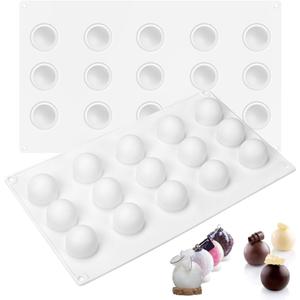 RoseFlower 2pcs Truffle Sphere Silicone Mold, 15-Cavity Silicone Mini Cake Ball Mold, 3D Silicone Baking Mold for Cake Decoration Dessert Mousse Pastry Chocolate Jelly Ice Cream, Round Ball Shape
