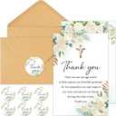 50 Pack Funeral Thank You Cards with Envelopes, 46 In Watercolor Flowers Sympathy Thank You Cross Bereavement Card for Funeral Memorial Family Friends Loved Ones Celebration of Life