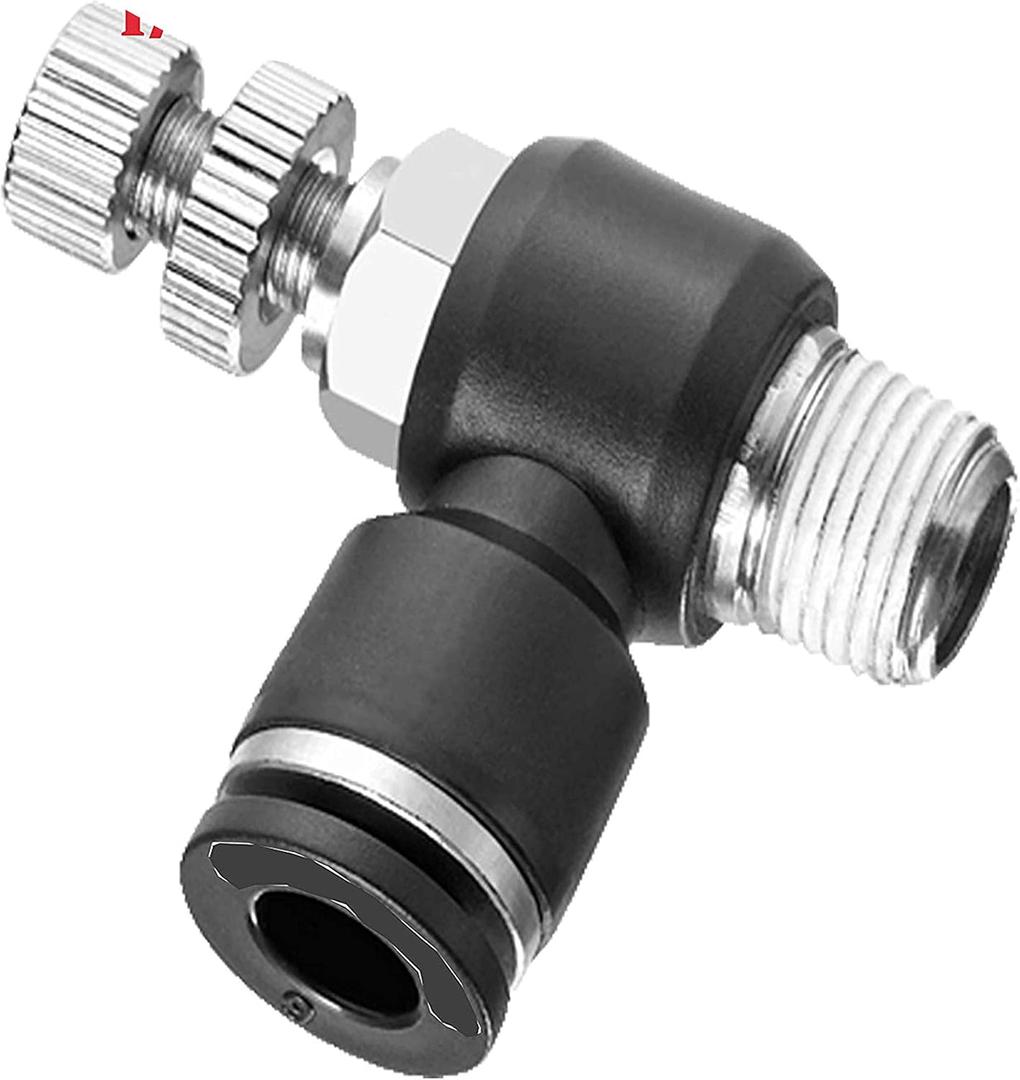 Utah Pneumatic 1/4" Od X 1/4" Npt Air Flow Speed Control Valve [2-pack] - Push To Connect Air Fitting Elbow, Adjustable Pneumatic Flow Controller - 150 Psi  Sku: Up-jsc1/4-n02