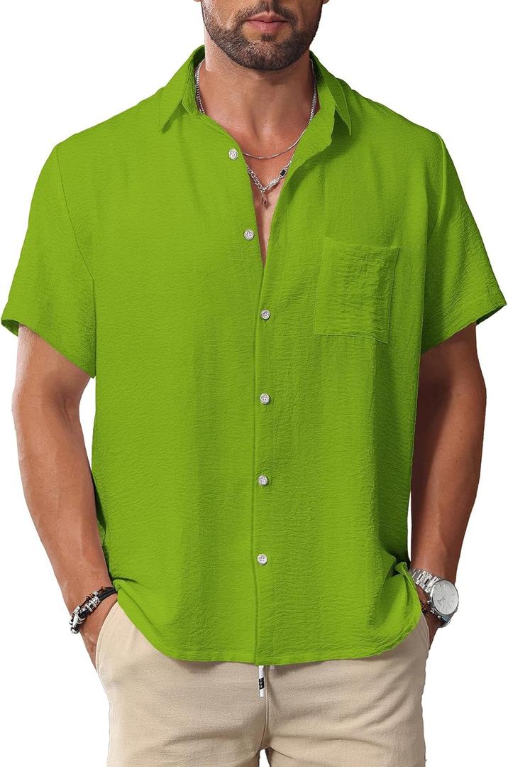 KYKU Men Shirts Button Down Short Sleeve Casual Summer Beach Vacation Clothing (Large)