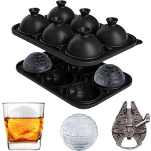 Death Star Ice Cube Mold with Millennium Falcon Bottle Opener,6-Cavity 3D Star War Ice Cube Tray for Whiskey, Cocktails, Bourbon.Funny Whiskey Gifts for Men