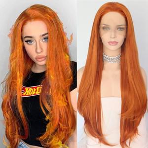 SAPPHIREWIGS Orange Lace Front Wigs 13x4 Synthetic Lace Front Wig for Women Glueless Natural Wave Wigs Pre Plucked Ready to Wear Orange Wig for Daily Cosplay Halloween Uses 26 inch