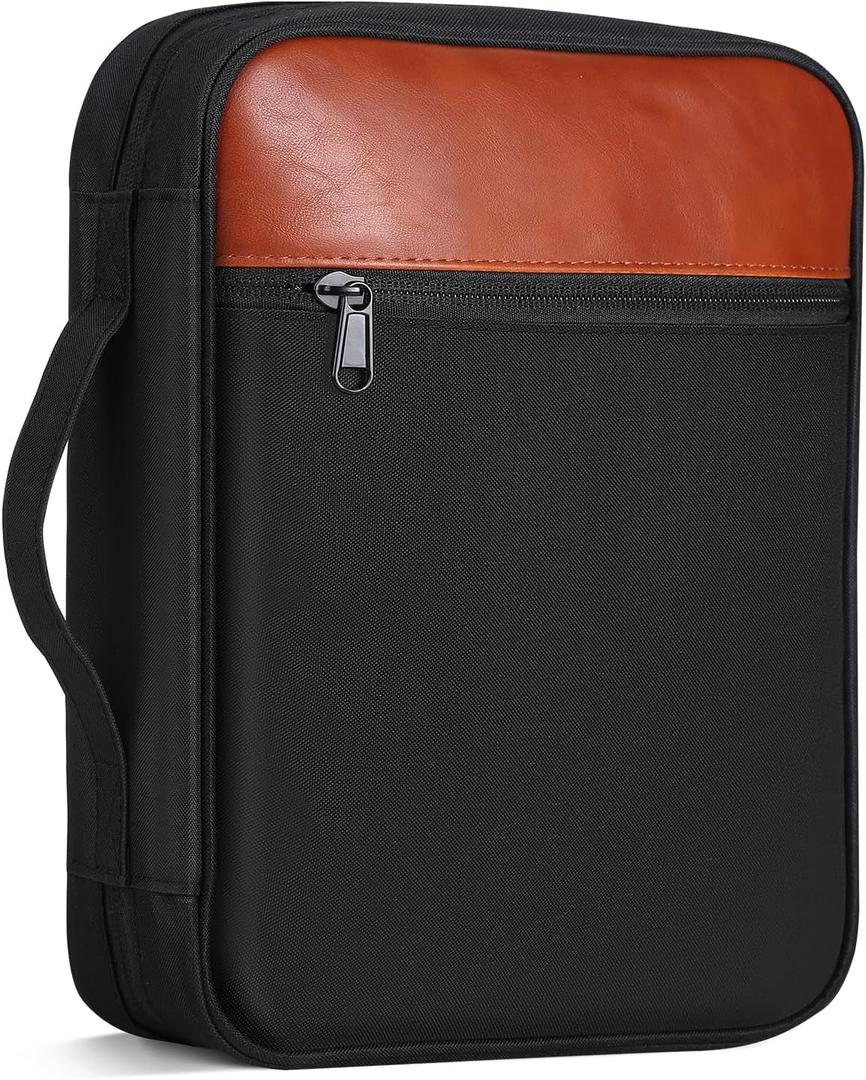 GERMUN Bible Cover with Durable Handle, Carrying Book Case Church Bag Bible, Protective with Zippered Pocket, Bible Accessories Supplies, Book Protector for Book Lovers, Black Brown