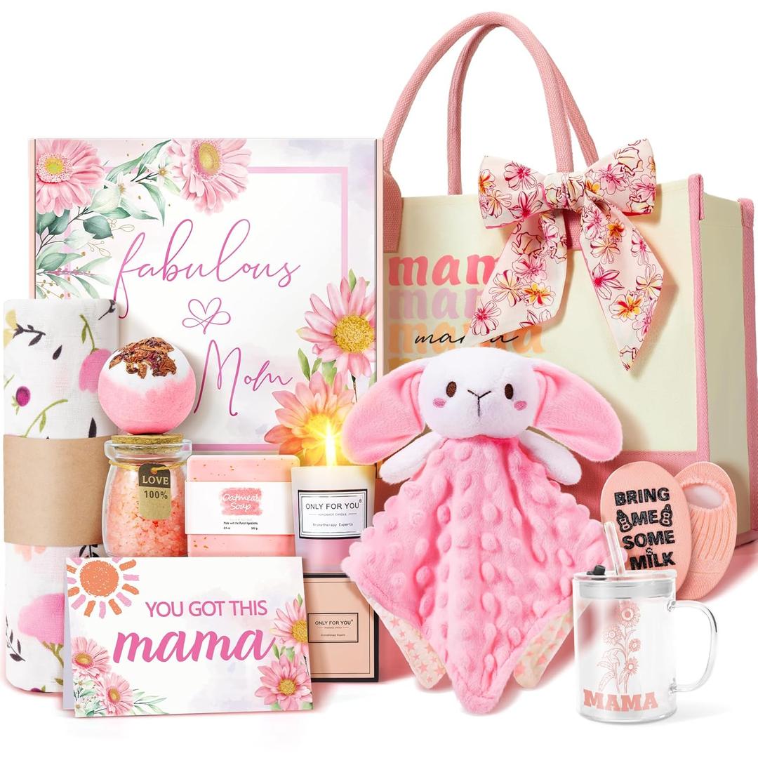 New Mom Gifts & Baby Girl Gift Set for Newborn,12PCS Baby Shower Gifts, Newborn Baby Girl Gifts,Pregnancy Gifts for Expecting Mom,New Mom Care Package After Baby, Pregnancy Gifts for Women and Baby (Pink)