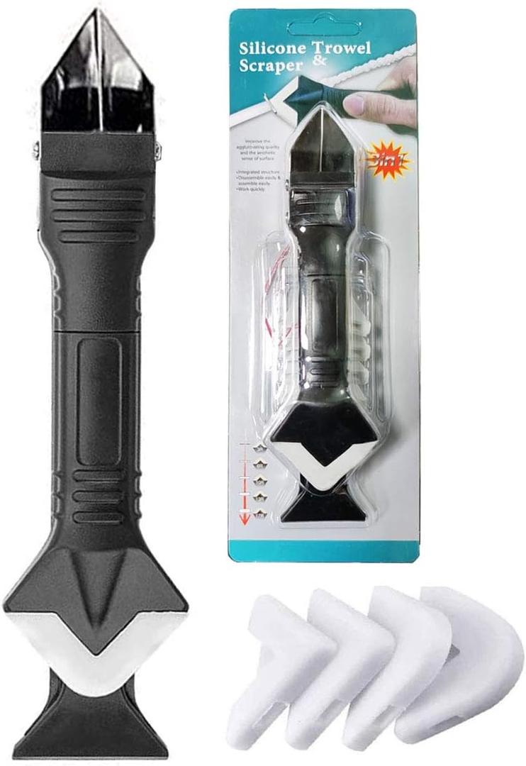 3 in 1 Silicone Caulking Tools, Glass Glue Angle Scraper, stainless steelhead Caulk Remover and Sealant Scraper, For Kitchen Bathroom Window And Frames Sealant Seals