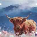 Highland Cow Pastel Flower Meadow Butterflies Mountain Front License Plate Aluminum Decorative License Plates Novelty Vanity Tag Cover 6"X12" Car Decor Accessory with 4 Holes for Men Women (Purple)