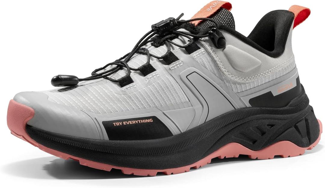 NORTIV 8 Women's Lightweight Hiking Shoes Quick Laces Outdoor Fashion Sneakers (Grey Pink)