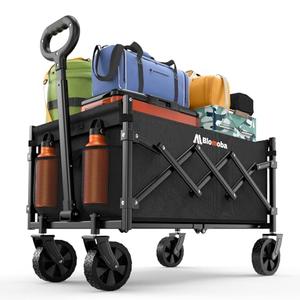 Collapsible Wagon with Wheels, 220 lbs Wagons Carts Foldable Wagon Cart with Flexible Handle, Lightweight Portable Folding Utility Grocery Shopping Cart for Grocery Sports Garden Camping