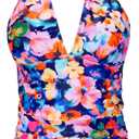 Yonique Women's Halter Tankini Top V Neck Swim Top Tummy Control Bathing Suit, Size Large