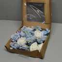 Light Blue Flowers Artificial Roses Combo Set Fake Blue Silk Flowers Faux Peony Flowers Mix Hydrangea Dahlia with Stems for Wedding Bouquets Baby Bridal Shower Party Floral Arrangements Decor