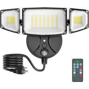 iMaihom 100W Dusk to Dawn Outdoor Lighting, 10000LM Plug in Flood Lights with Remote Control, 2 Modes IP65 Waterproof Led Exterior Security Light with Photocell, 6500K Floodlight for Yard Garage Black