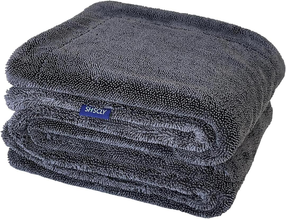 SHSCLY Microfiber Car Drying Towel Large Double Twist Pile 1200GSM Gray 35.5 x 24 Inches Pack of 1